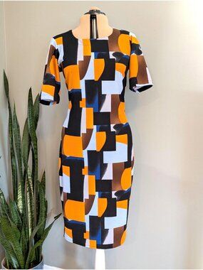 1960's/1970's Half Sleeve Abstract Print Dress - Women's Size L